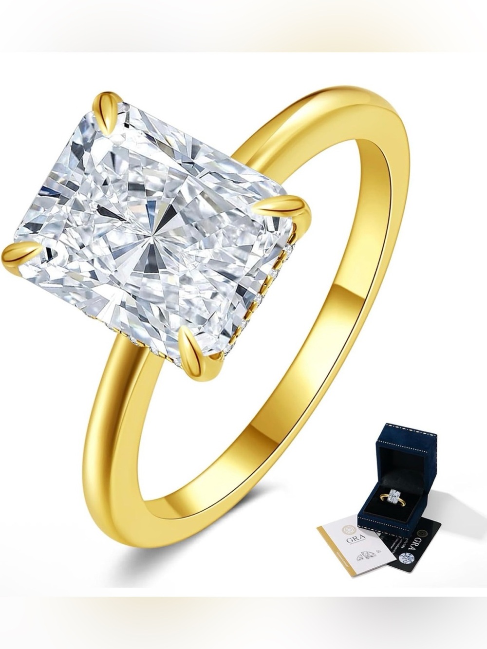 4 CT Radiant Cut Moissanite Engagement Ring D VVS1 GRA 925 Silver 14K Gold